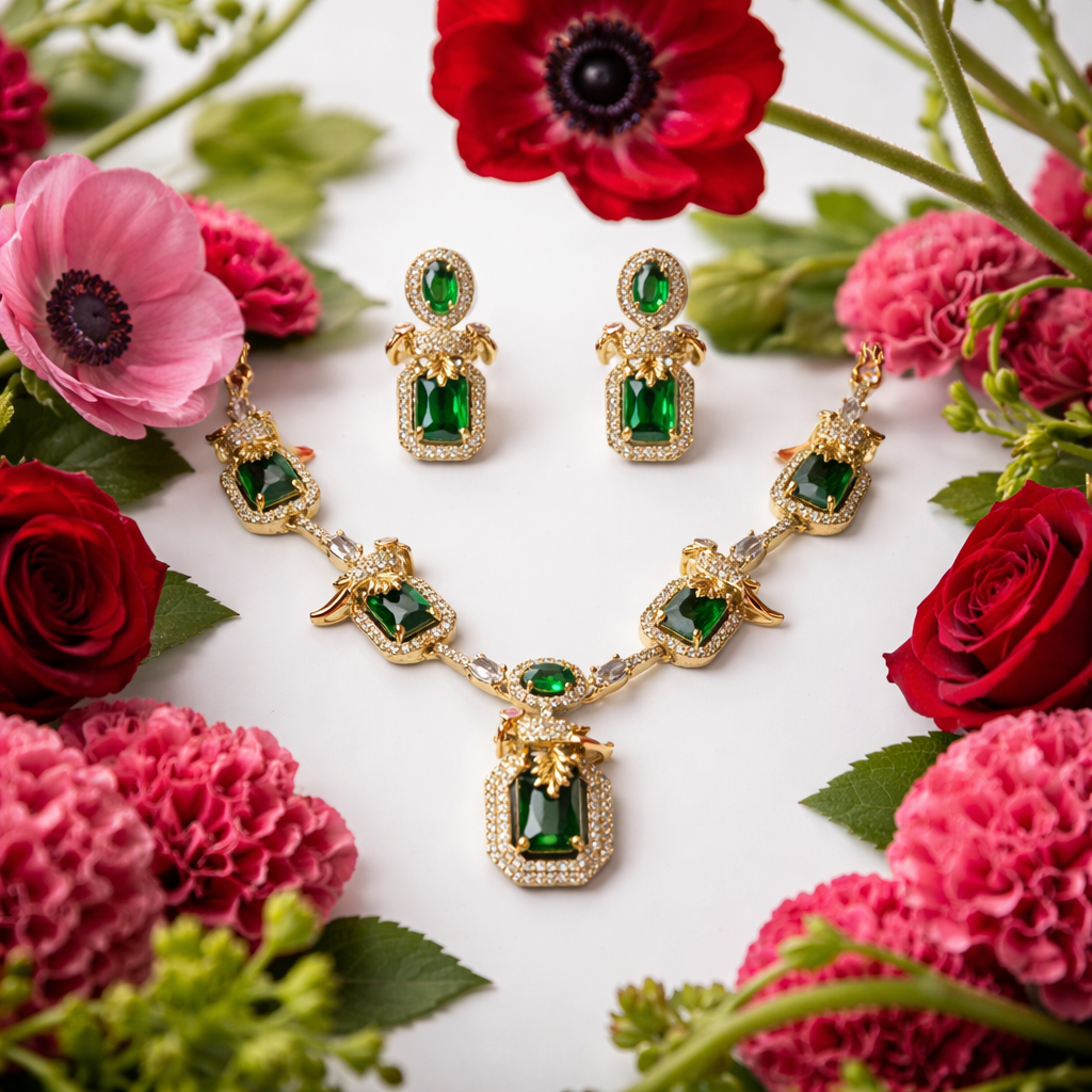 AD stone Green Necklace and Earrings
