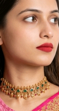 Traditional Green Mango Lakshmi Coin Choker Set with Earrings