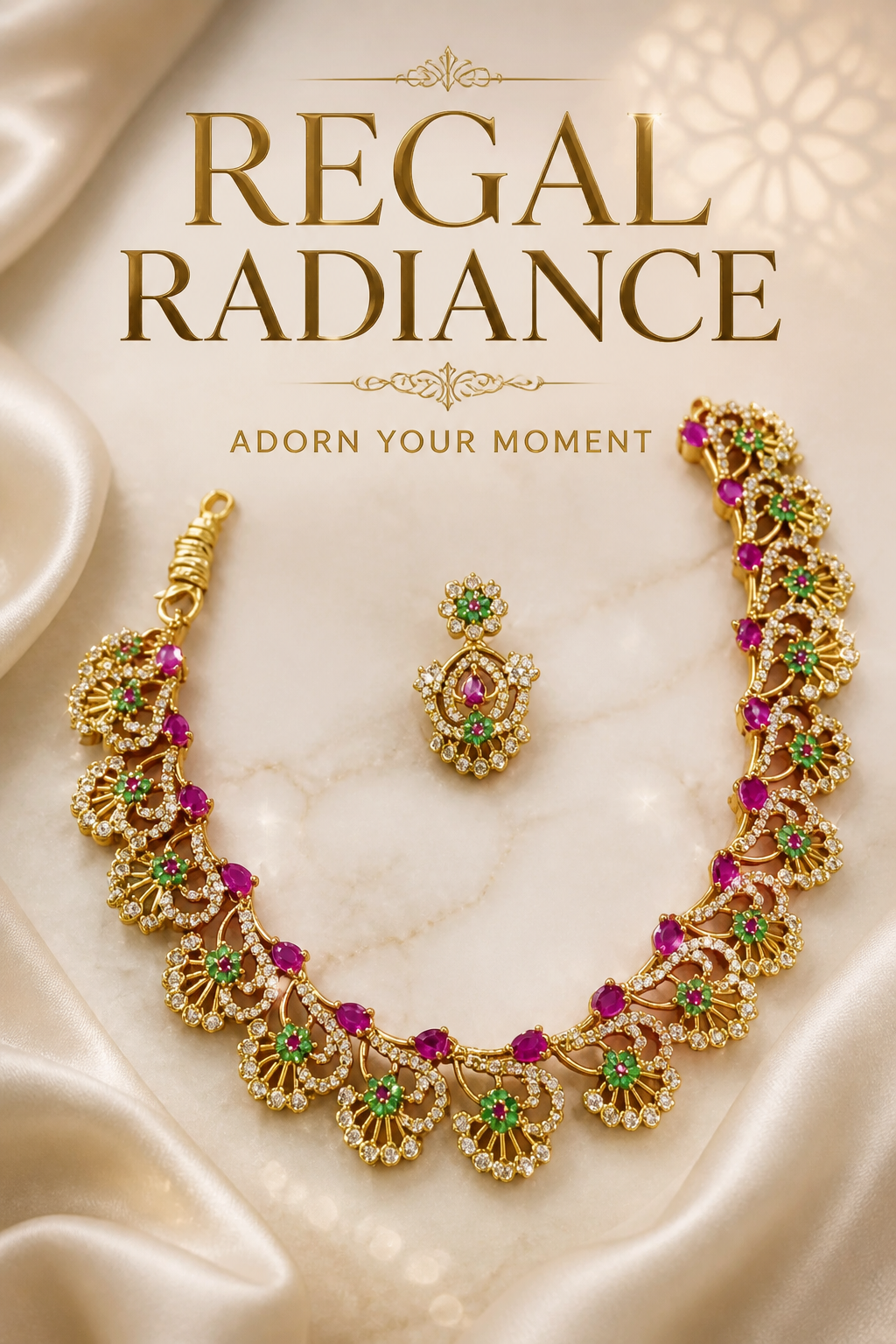 Multicolor AD Stone Necklace and Earrings