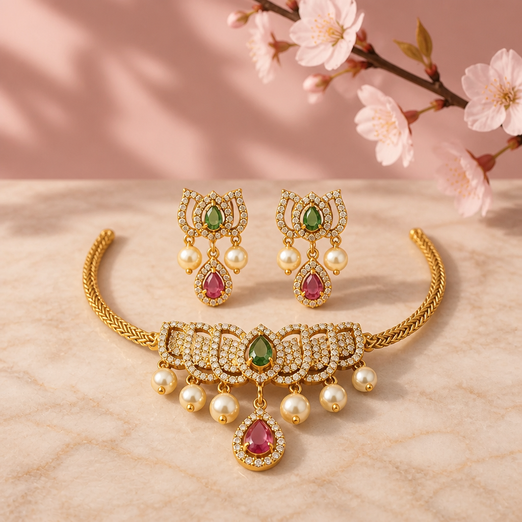 Multicolor AD stone Necklace and Earrings No:25