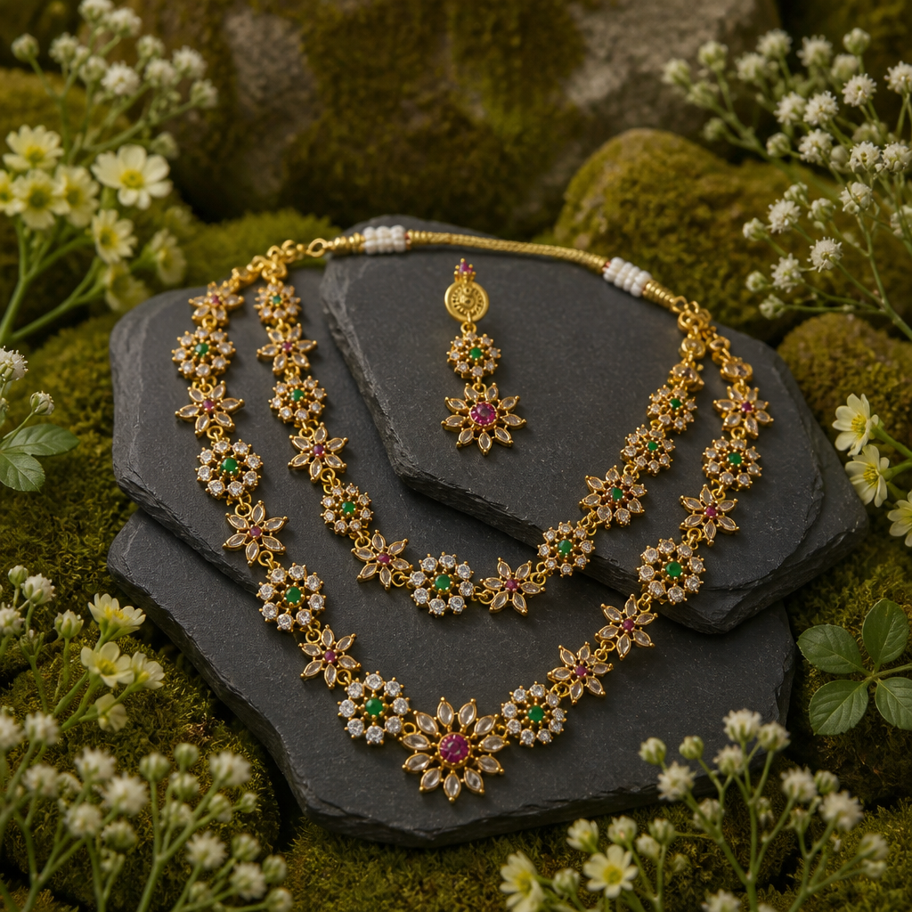 Double Layered Necklace and Earrings