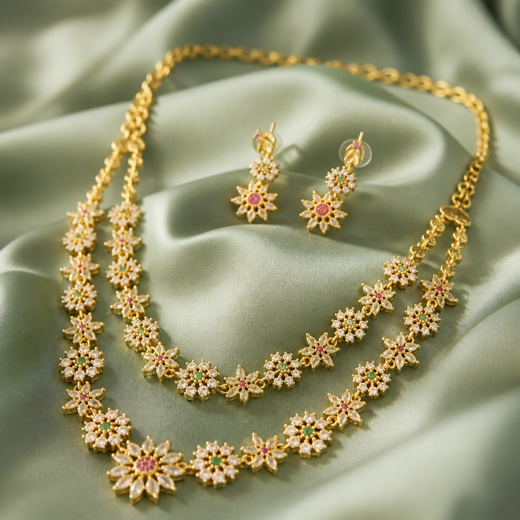 Double Layered Necklace and Earrings