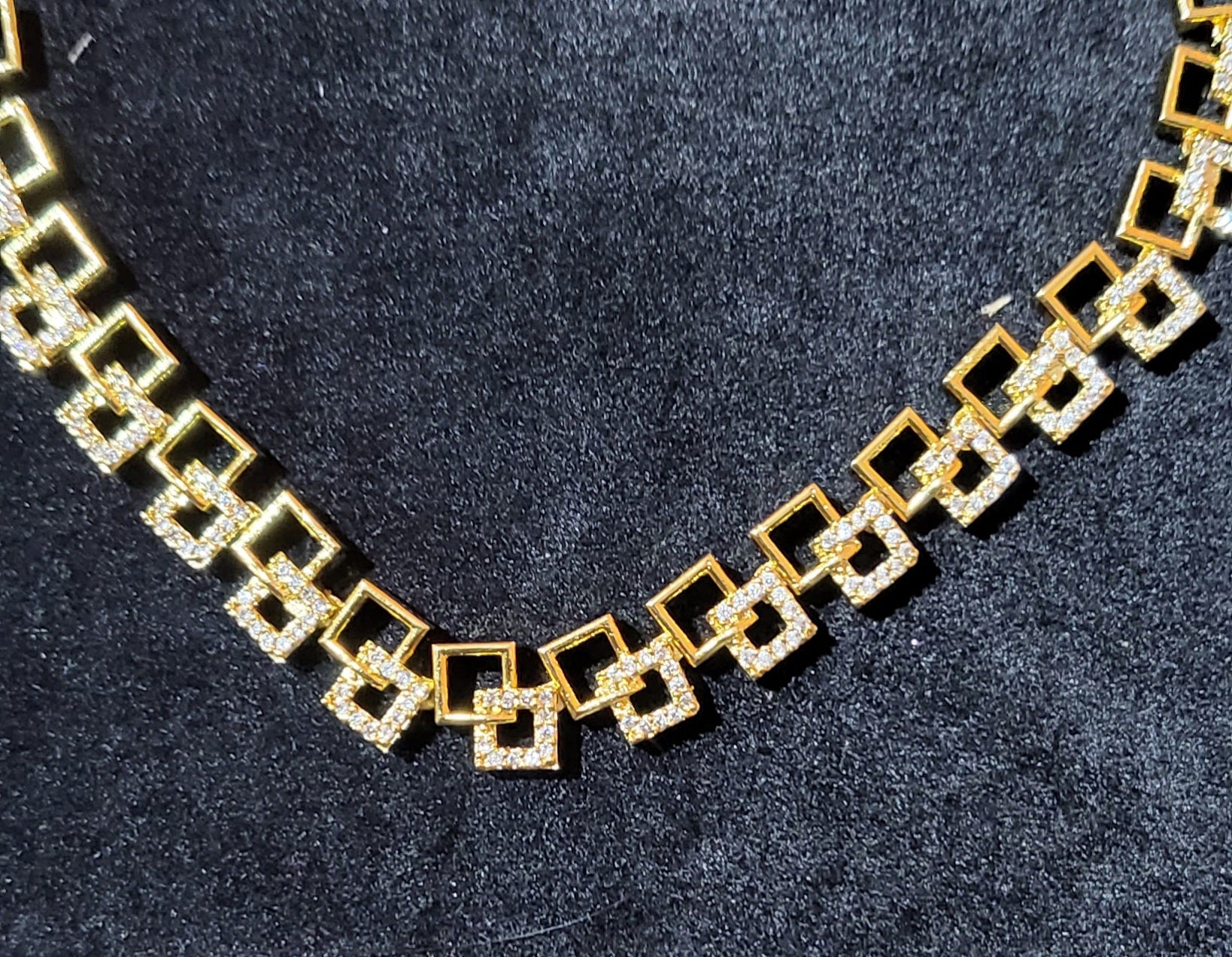 Contemporary AD Stone Gold Finish Geometric Necklace & Earrings Set