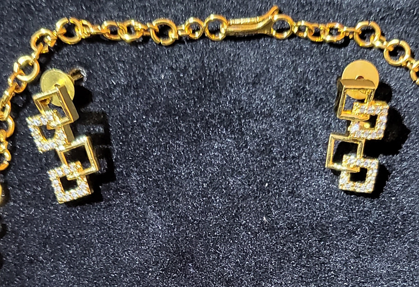 Contemporary AD Stone Gold Finish Geometric Necklace & Earrings Set