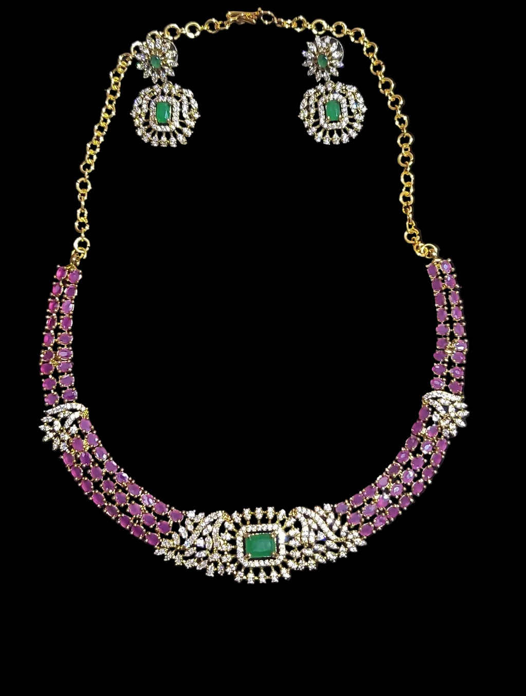 Imitation Emerald & Ruby Designer Necklace Set