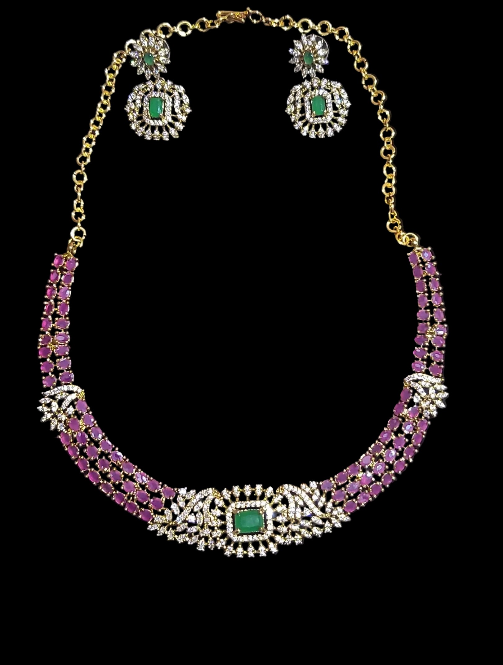 Imitation Emerald & Ruby Designer Necklace Set