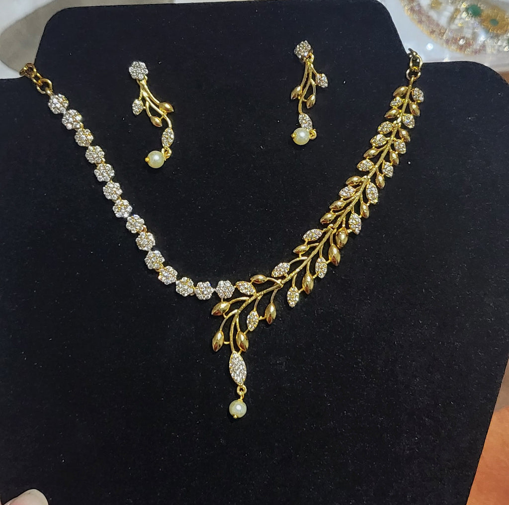 Party Wear White color AD stones Imitation Necklace and Earrings