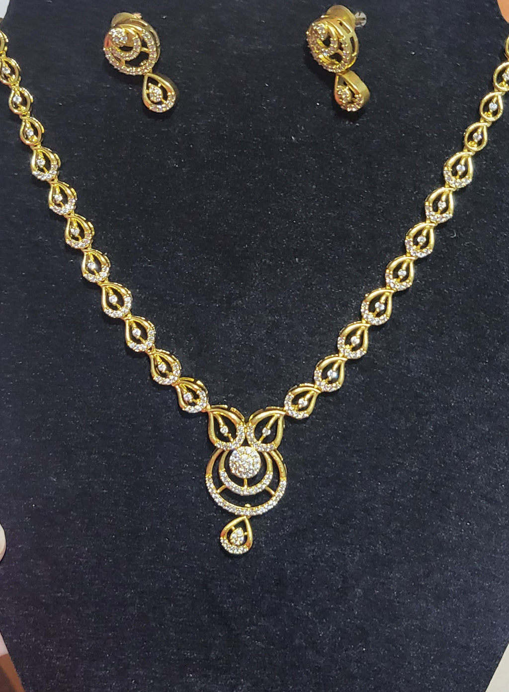 White color AD Stone Imitation Necklace and Earrings
