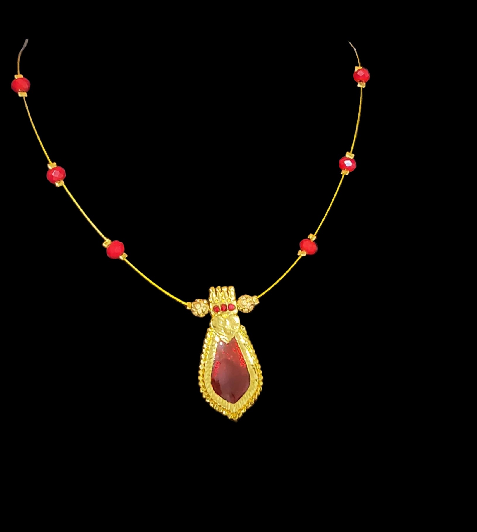 Handmade Beaded Chain Necklace with Nagapadam Pendant