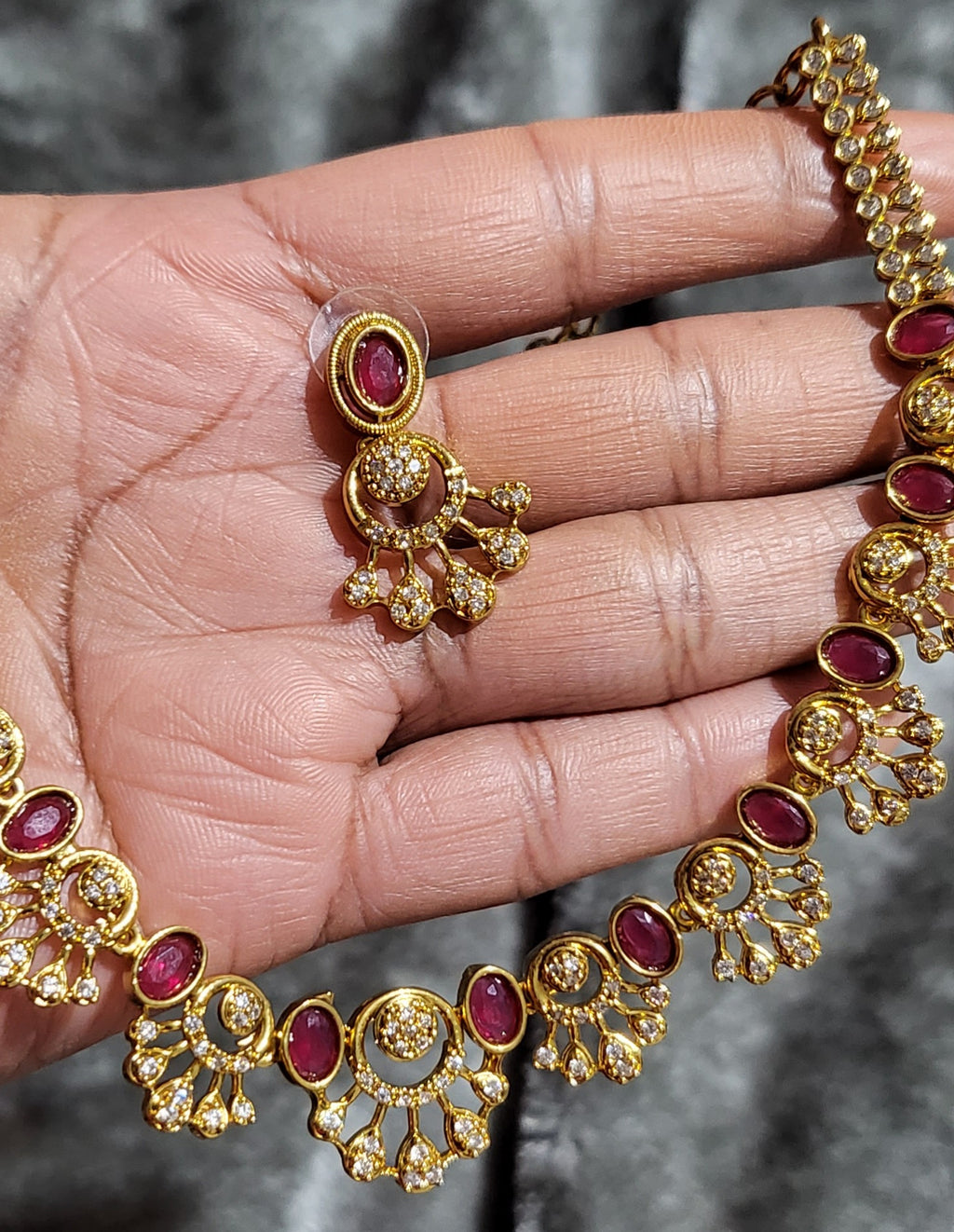 AD stone Floral Necklace and Earrings