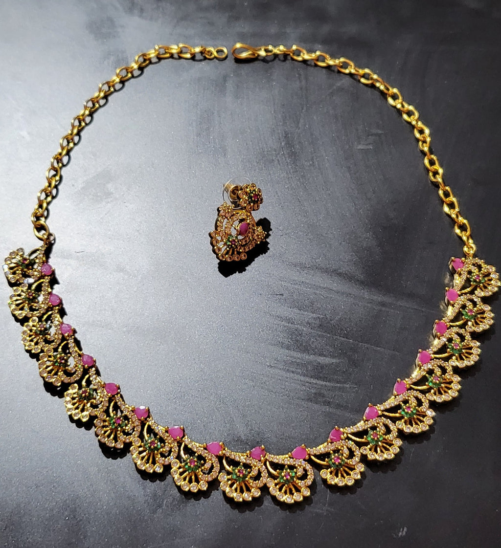 Multicolor AD Stone Necklace and Earrings