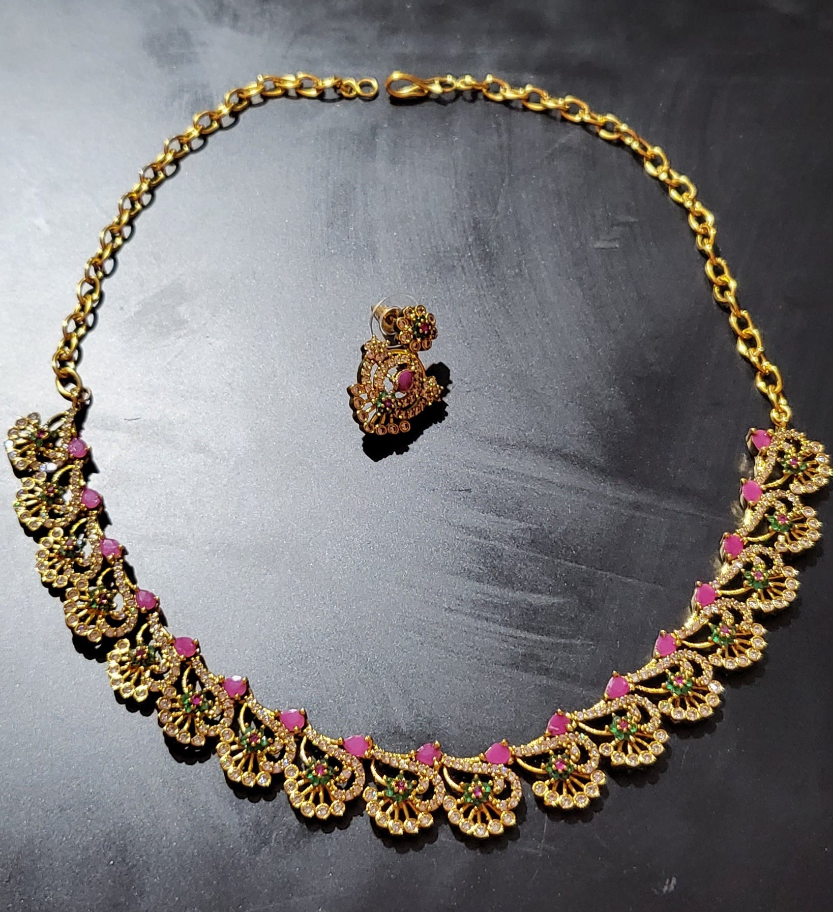 Multicolor AD Stone Necklace and Earrings