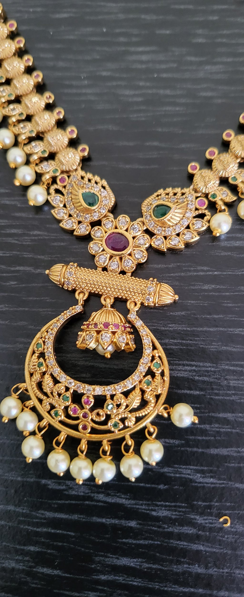 Gold Toned Ad Stone Necklace and Earrings