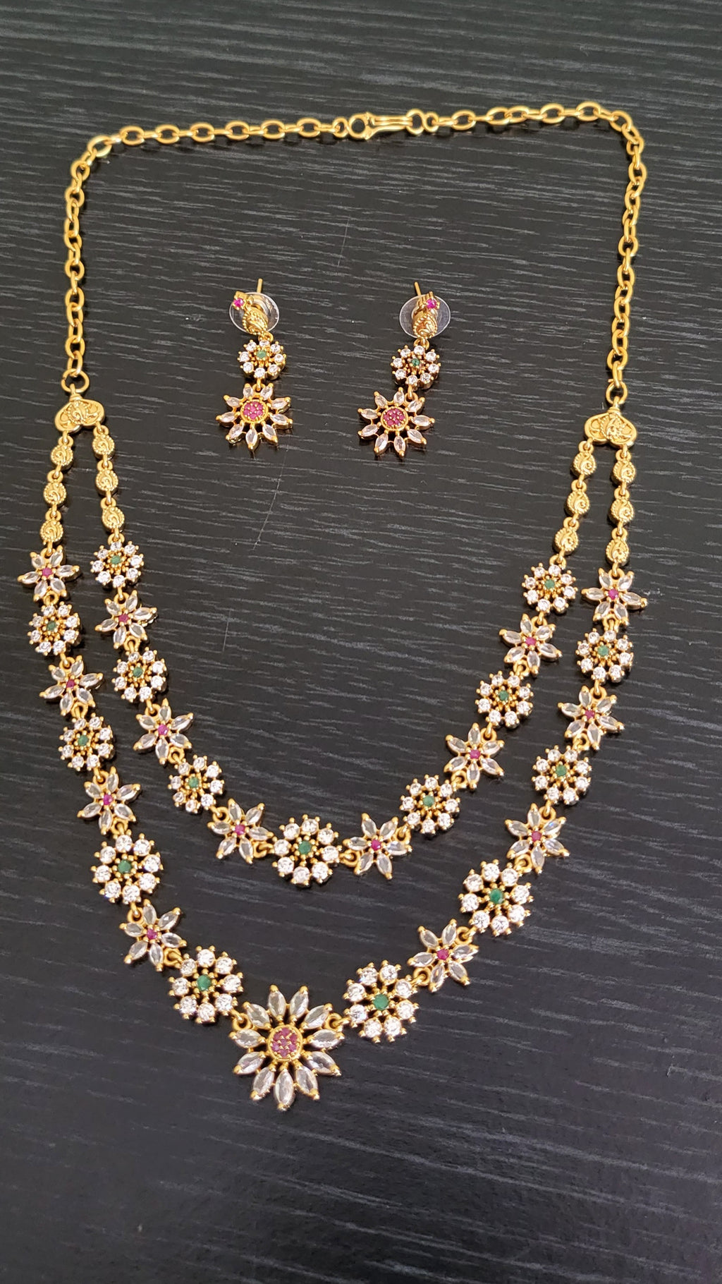 Double Layered Necklace and Earrings