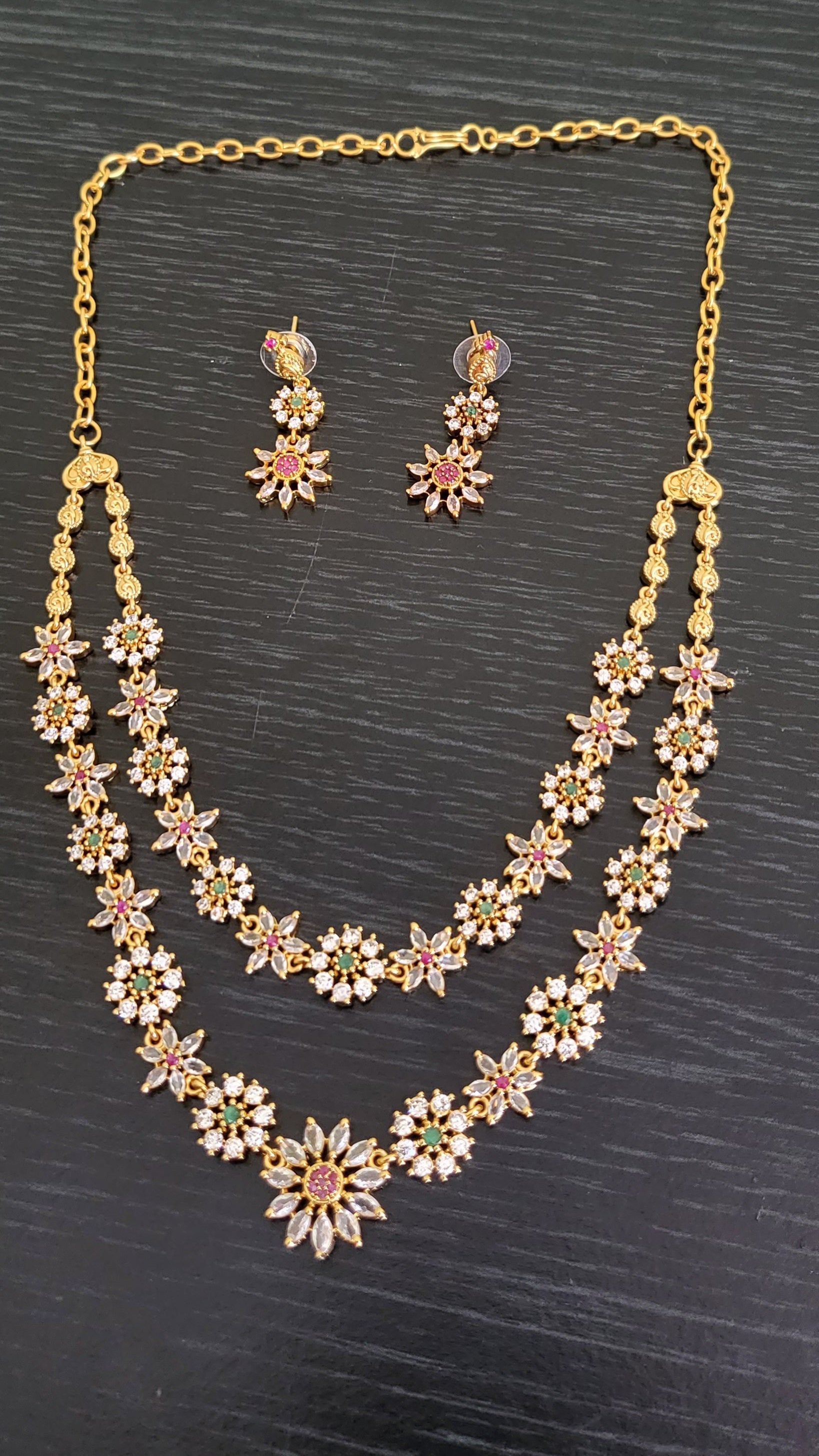 Double Layered Necklace and Earrings