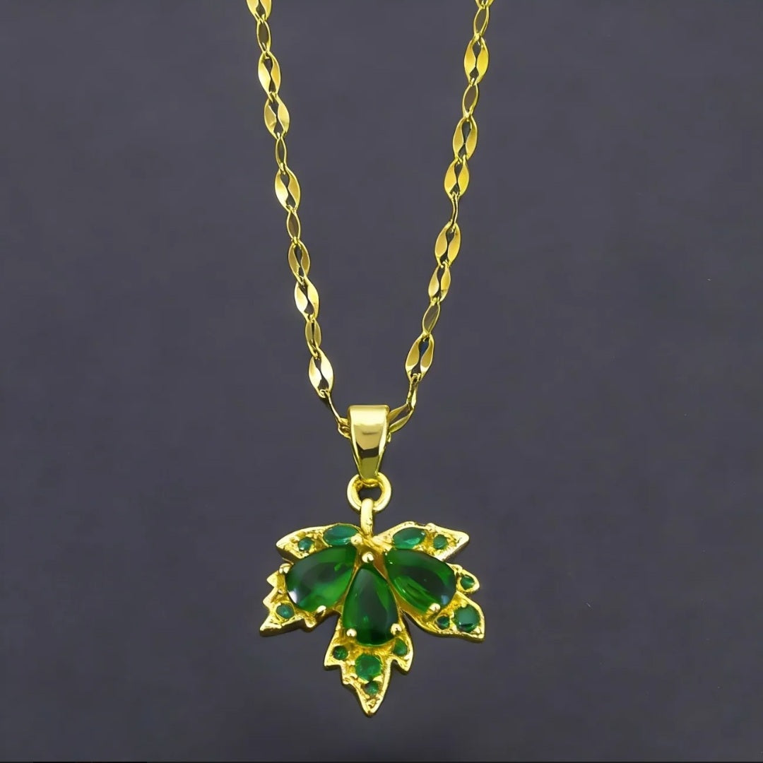 Maple Leaf Necklace For Women - Green