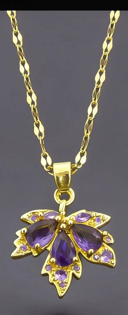 Maple Leaf Necklace For Women - Purple