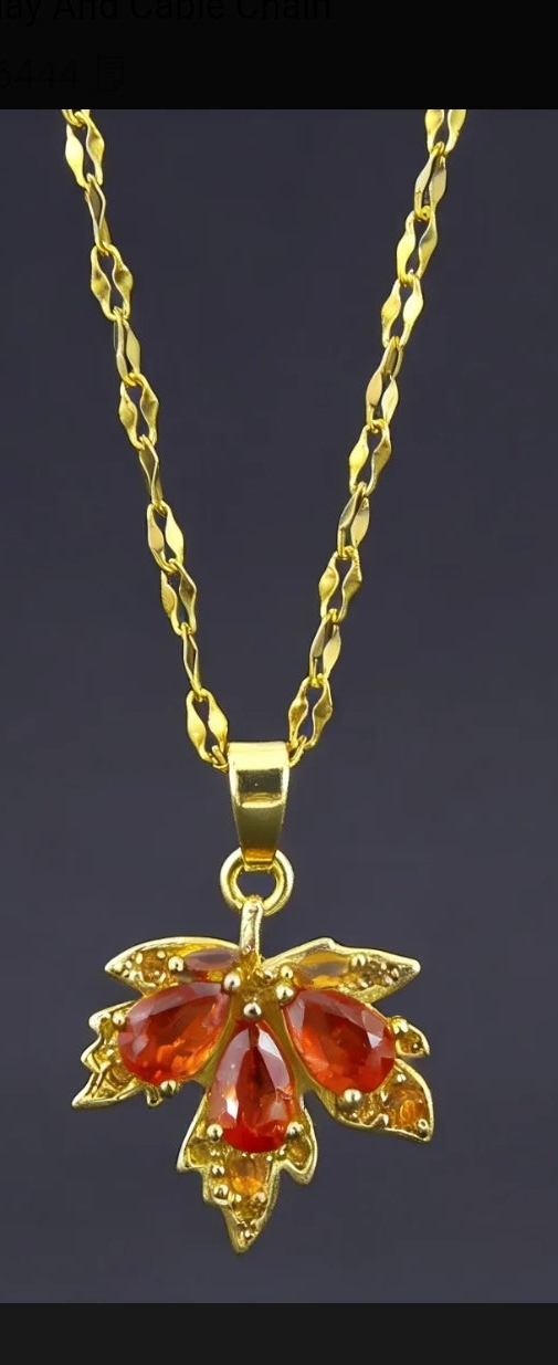 Maple Leaf Necklace For Women - Orange