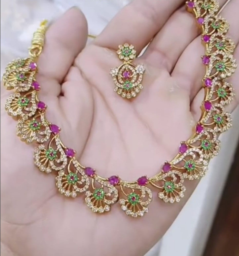 Multicolor AD Stone Necklace and Earrings