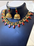 Red Enamelled Nagapadam with Lakshmi Necklace and Earrings
