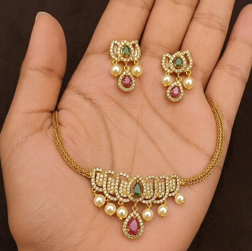 Multicolor AD stone Necklace and Earrings No:25