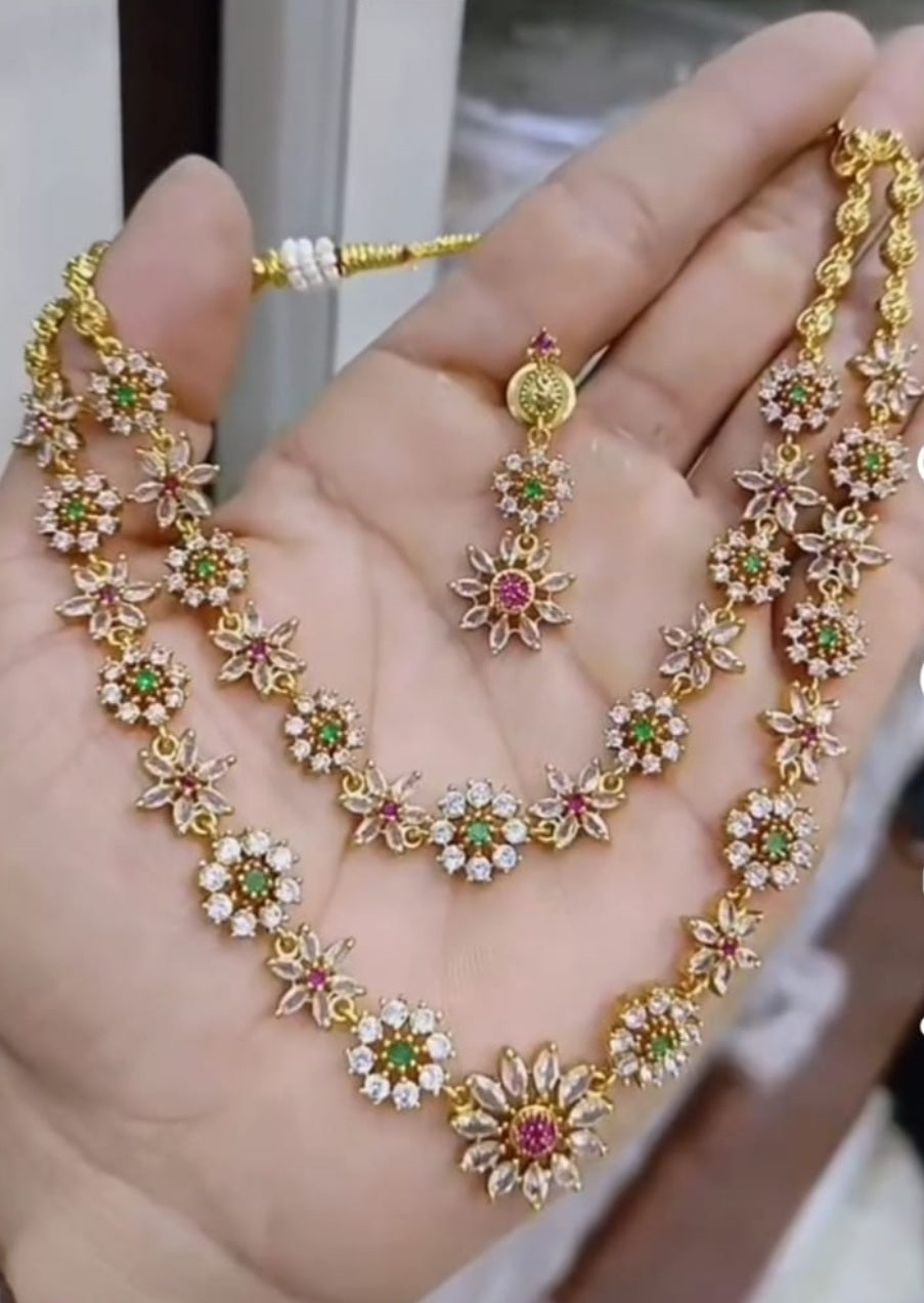 Double Layered Necklace and Earrings